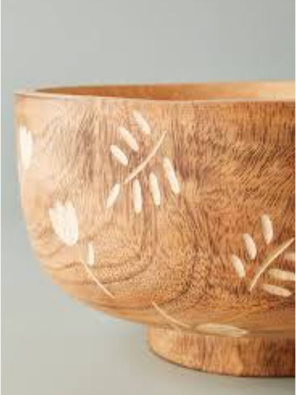 ANTHROPOLOGIE floral rosemary etched boho large wooden mixing bowl